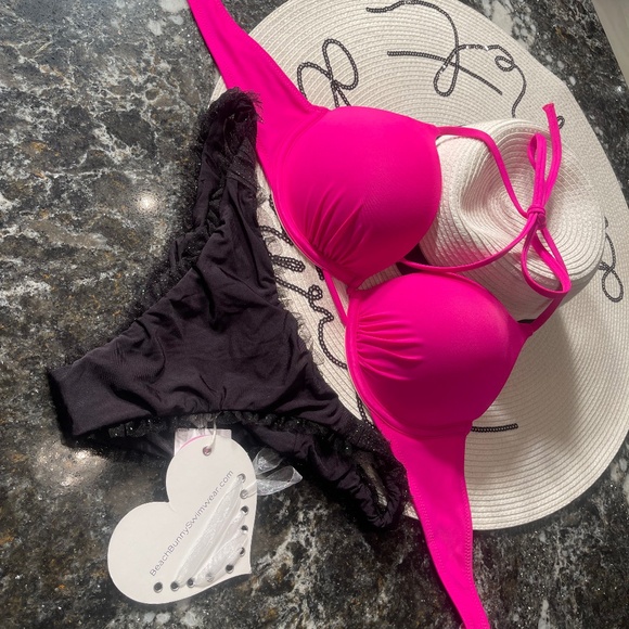 NWOT 34A bikini bombshell lotus pink and L beach bunny tulle bottoms - Picture 1 of 13